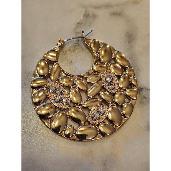 Gold-Tone Gloria Vanderbilt Hoop Earrings With Rhinestone Accents - Picture 4 of 5